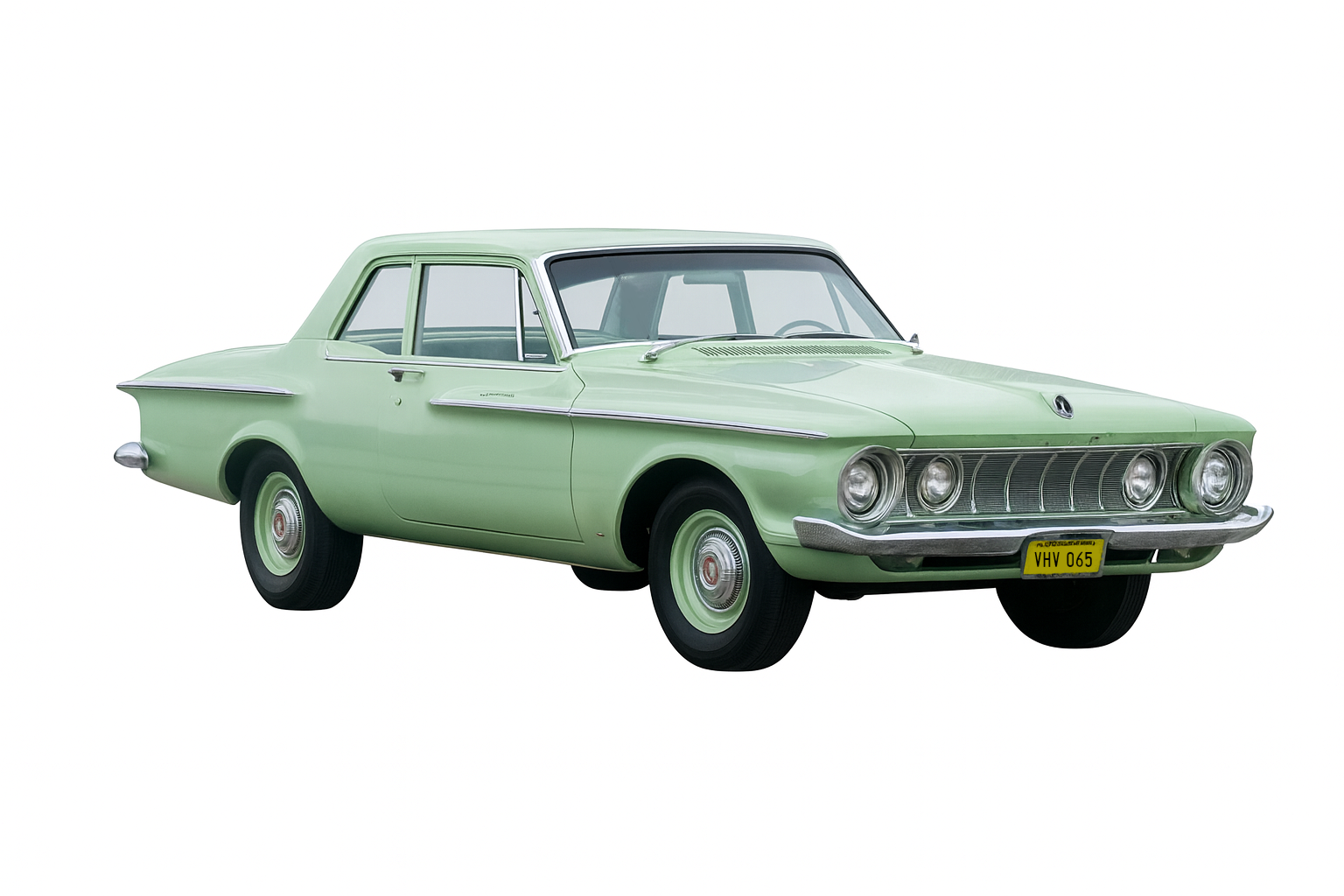 Holy Guacamole, Monty's pale-green classic car, gleaming in profile